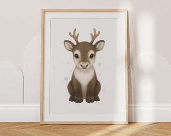 Baby Rentier Digitales Poster, Arktis Kinderzimmer Wandkunst für Kinderzimmer im Winter, Tierliebendes Baby Raumdekor, Wildtierkindergarten bedruckbar
