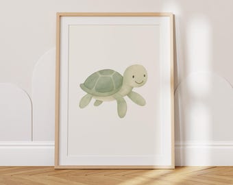 Sea Turtle Nursery Wall Art Print – Ocean Animal Poster for Kids’ Rooms, Coastal Baby Decor, Beach Theme Playroom Printable Sea Life Artwork