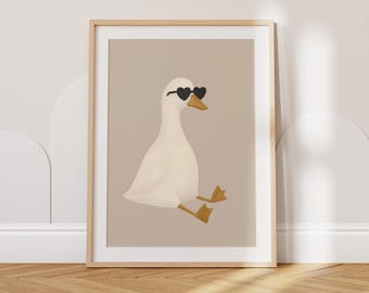 Cool Goose with Sunglasses Wall Art Print – Funny Animal Poster for Kids Room, Nursery Decor, Cute Duck Digital Artwork for Playroom