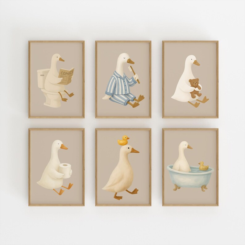 Goose Nursery Wall Art Set of 10 Posters – Bathroom & Bedtime Theme ...