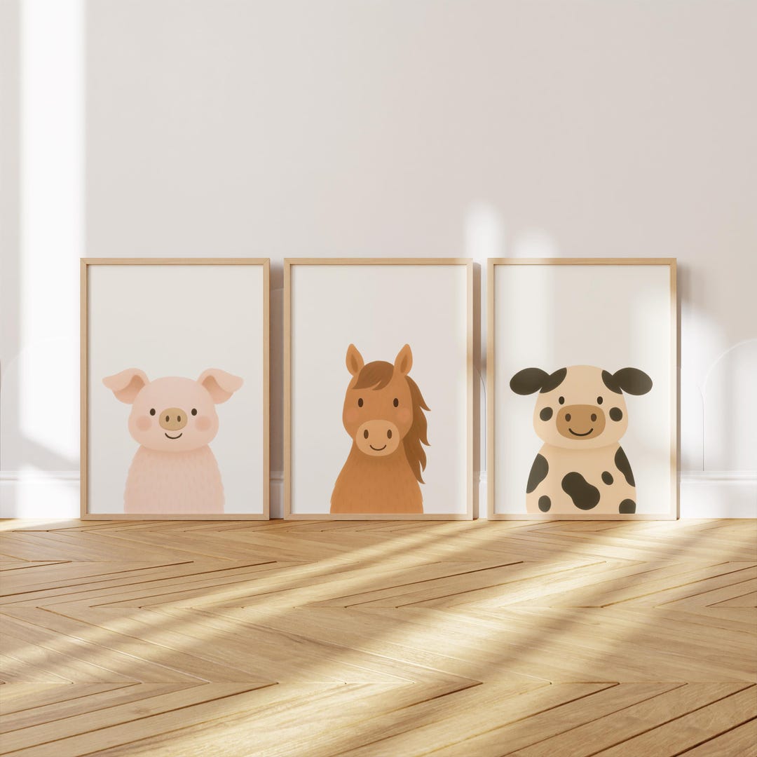 Farm Animal Nursery Wall Art Set of 3, Cow Pig and Horse Prints ...