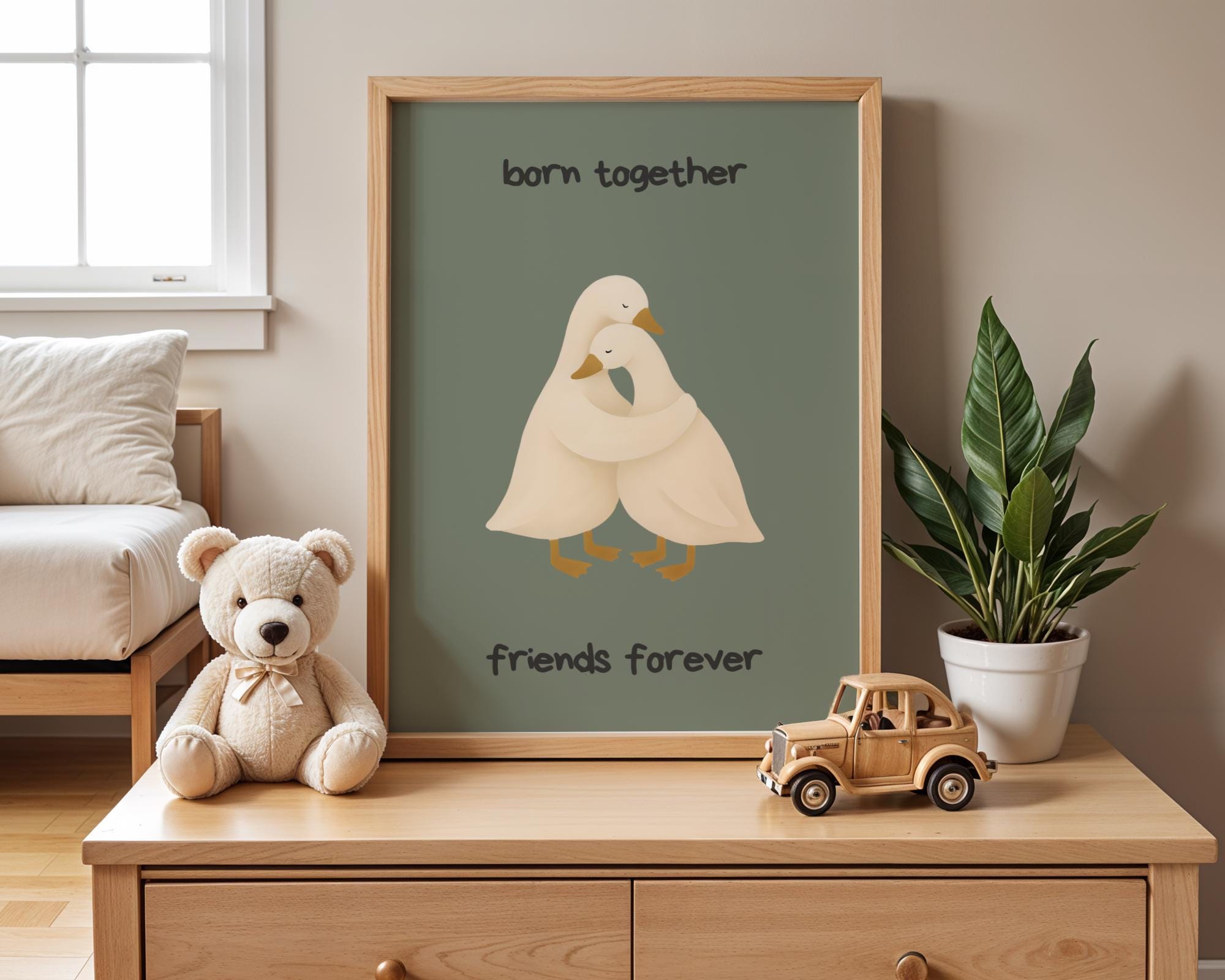 Twin Goose Poster Nursery Wall Art – Born Together Friends Forever ...