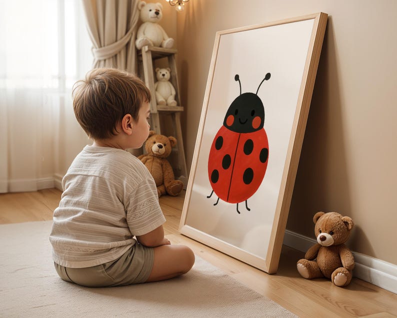 Cute Ladybug Wall Art Print – Minimalist Red and Black Insect ...
