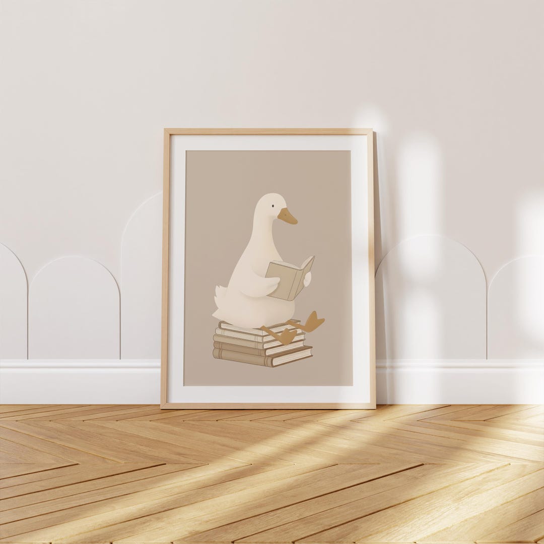 Cute Duck Reading Books Poster, Nursery Wall Art, Animal Wall Decor for ...