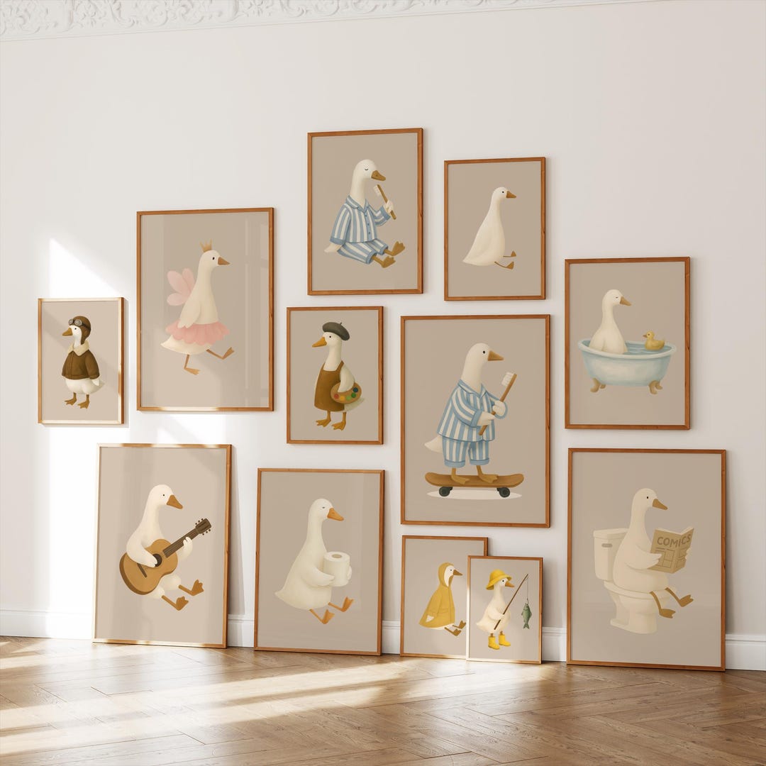 50 Goose Nursery Wall Art Bundle, Cute Animal Posters for Kids Room ...