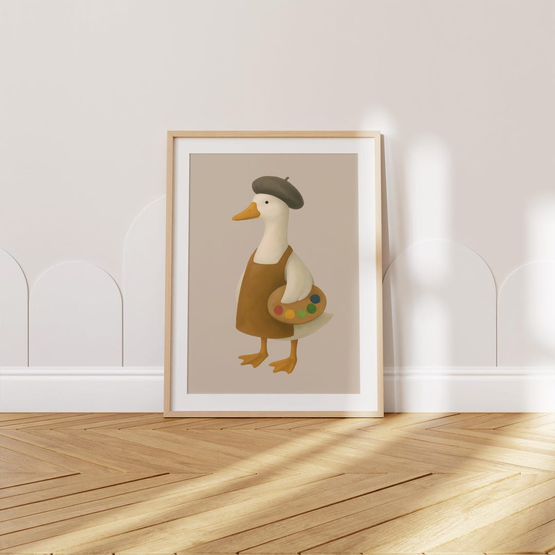 Cute Artist Goose Digital Poster, Whimsical Nursery Wall Art for Kids ...