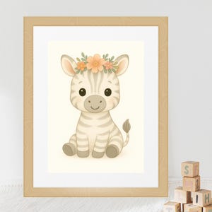 Safari Nursery Zebra Wall Art – Floral Crown Zebra Print, Jungle Animal Poster for Kids Room, Printable Safari Decor, Instant Download