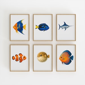 Colorful Fish Nursery Art Prints: Ocean Animal Posters (Digital Download Set of 6)