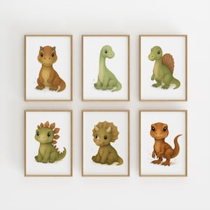 Dinosaur Nursery Wall Art Set of 6 – Dino Nursery Prints, Dinosaur Decor for Kids Room, Digital Download, Baby Boy & Girl Room, Dino Posters
