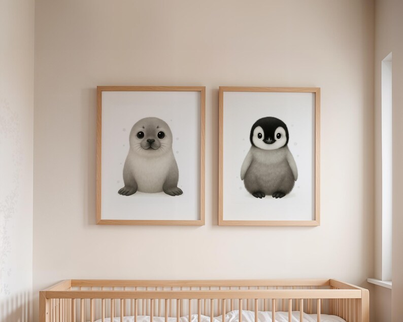 Baby Penguin Digital Poster, Arctic Nursery Wall Art, Winter-themed ...