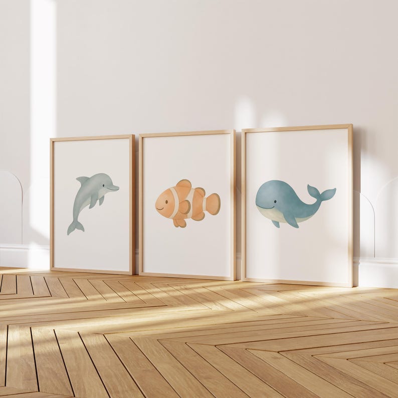 Ocean Animal Wall Art Set of 6 Prints – Cute Sea Creature Nursery Decor ...