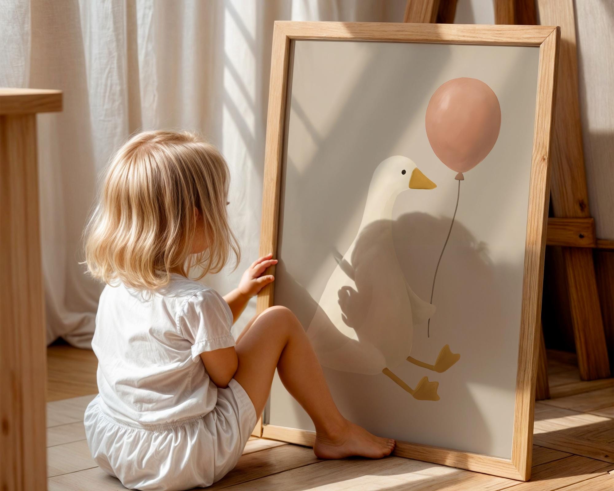 Cute Goose With Balloon Wall Art Print – Nursery Animal Poster for Kids ...