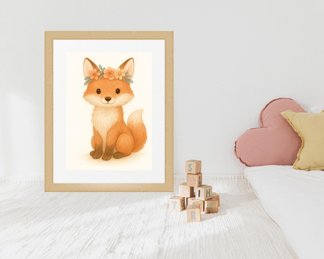 Woodland Fox Nursery Print With Flower Crown | Watercolor Baby Room ...