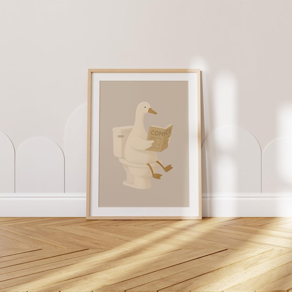 Funny Goose Bathroom Wall Art, Toilet Humor Print for Kids, Digital Download