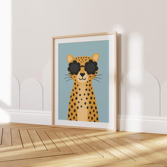 Cool Cheetah Digital Poster, Animal Wall Art for Kids' Rooms