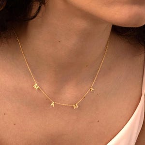 Mama Letter Necklace, Dainty Gold MAMA Pendant, Minimalist Jewelry, Gift for Mom, Christmas Gift