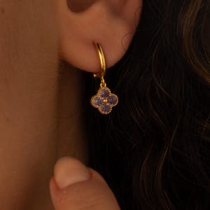 Dainty Birthstone Flower Hoop Earrings | 18K Gold Plated Crystal Birthstone Earring |   Gift for Her | Minimalist Jewelry | Birthday Gift