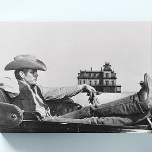 Vintage James Dean Artwork Canvas,Giant Movie Wall Art,Hollywood Star Wall Decor,Museum Quality Print,Black and White Art,Retro Cowboy Movie