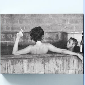 Vintage Steve McQueen with his Wife Canvas,American Actors Wall Art, Couple Artwork,Museum Quality Print,Black and White,Bathroom Wall Decor
