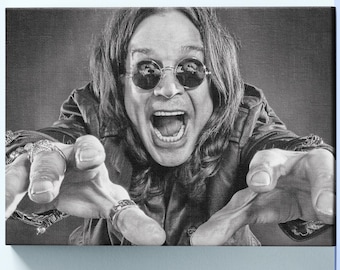 Vintage Ozzy Osbourne Canvas Print,Rock Legend Wall Art,Museum Quality Print Canvas,Black and White Musician Print, Ozzy Osbourne Wall Decor