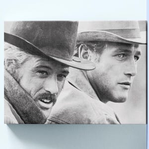 Vintage Butch Cassidy Canvas Print, Black and White Art, Sundance Kid Wall Art, Framed Paul Newman Art,Western Poster, John Wayne Wall Decor