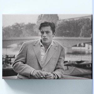 Vintage Alain Delon Portrait Canvas Print, Movie Star Wall Art,Famous Actor Poster Print,Black and White Art,Legend Wall Decor,Ready to Hang