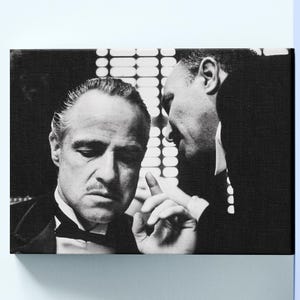 Vintage Don Vito Corleone Canvas, Legend Character Wall Art, Dark Effect Print, Black and White Art, Gangster Wall Decor, God Father Art
