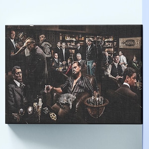 Retro Famous Gangster Canvas Print,Mobster Wall Art,Hollywood Star Actors Wall Decor,Man Cave Decor,Gangsters Movie Poster,Ready to Hang Art