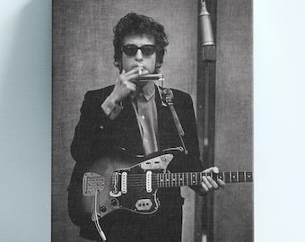 Vintage Bob Dylan&#39;s Guitar and Cigarattes Canvas Print, Musician Wall Art,Framed Option,The Band Poster,Museum Quality Print,Black and White