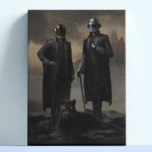 Retro Daft Punk Canvas Print,Starboy Painting Wall Art,Vintage Music Poster,Museum Quality Print,Black and White,Electronic Music Wall Decor
