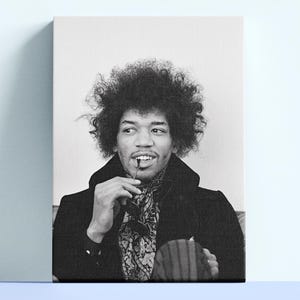 Vintage Jimi Hendrix Portrait Canvas Print,Rock Music Legend Wall Art,Framed Option,Various Size,Museum Quality Print Canvas,Black and White