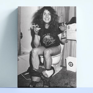 Vintage Ozzy Osbourne Bathroom Canvas Print,Rock Legend Fun Wall Art,Framed Option,Various Size,Museum Quality Print Canvas,Black and White