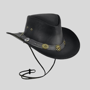 Leren cowboyhoed met verstelbare riem | Westernhoed van echt leer
