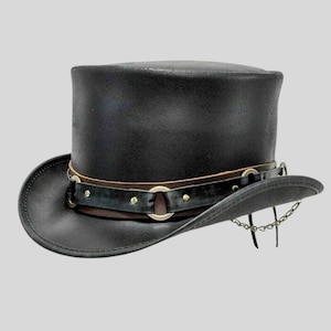Leren Deadman-hoge hoed | Steampunkstijl met bandje met buffelmunt van 5 cent | Handgemaakte motorhoed