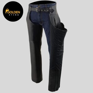 Milwaukee Leather Men&#39;s Motorcycle Chaps | Black Premium Leather Riding Chaps for Bikers