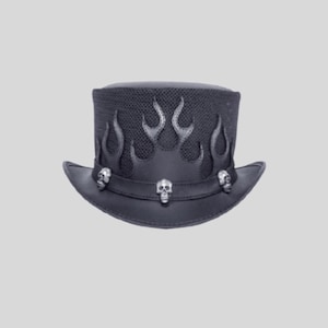 Hoge hoed met vlammengaas | Steampunk vlamhoed | Festivalhoed met vuurthema