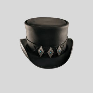 Zwarte leren steampunk-hoed | Handgemaakte gotische festivalhoed | Victoriaanse cosplayhoed