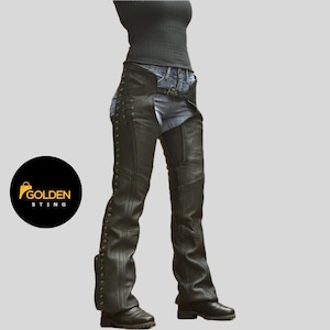 Ladies Side Rivet Leather Chaps | Women&#39;s Motorcycle Riding Pants | Biker Gear
