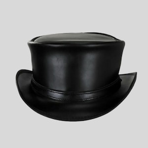 Zwarte leren hoge hoed | Handgemaakte steampunk gotische hoed | Festival-cosplayhoed