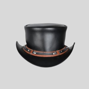 Elegante hoge hoed voor dames | 100% rundleer | Handgemaakte zwarte hoed
