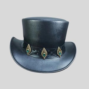 Leren motorhoed | Steampunk Deadman-stijl met diamanten kroonband | El Dorado-hoed