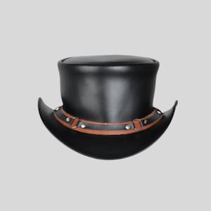 Elegante hoge hoed voor dames | 100% rundleer | Handgemaakte zwarte hoed