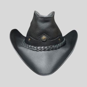 Leren zwarte cowboyhoed | Western rodeohoed | Handgemaakte rancherhoed