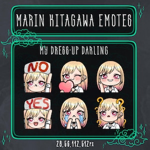 Marin Kitagawa Emote Twitch/Discord/Youtube Pack | My Dress-Up Darling - Marin Kitagawa | Anime emotes (6 emotes pack)