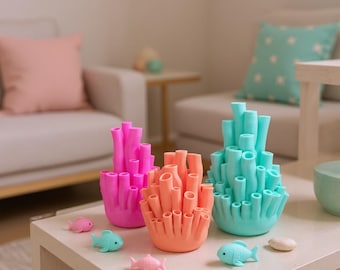 3D Printed Coral Pen Holder Vase: Ocean-Inspired Desk Organizer