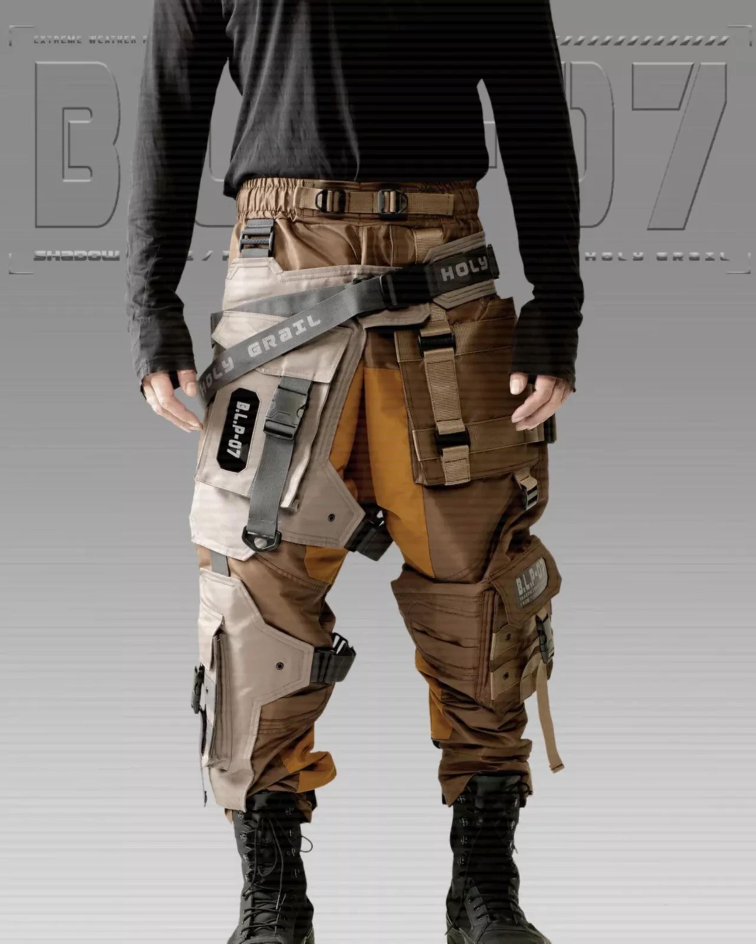 Techwear Streetwear Cosplay Yellow Brown Streetwear Techwear Heavy Cargo Trouser Pants Holygrail B.L.P-07/BRW