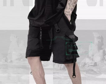 Pantaloni cargo corti tattici neri futuristici da cosplay Techwear Streetwear S.SS-01/BLCK