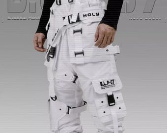 Techwear Streetwear Cosplay Weiß Streetwear Techwear Heavy Cargo Hosenhose Hose HG B.L.P-07/WHT