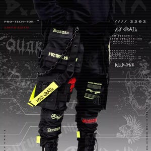 Techwear Streetwear Cosplay Holygrail Black Green Streetwear Techwear Heavy Cargo Trouser Pants H-G BLP-PNX NEON