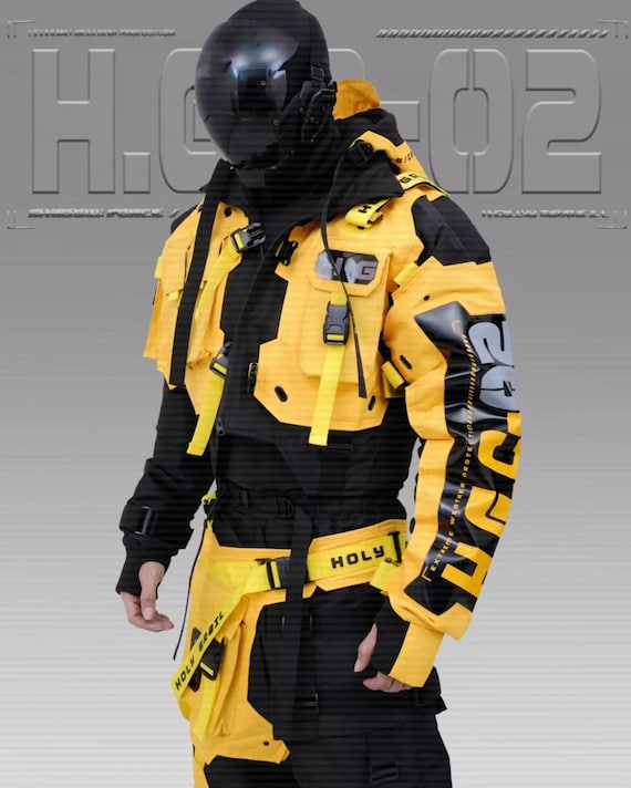 Techwear Streetwear Cosplay Yellow Jacket Hoodie Full Zip Buckle